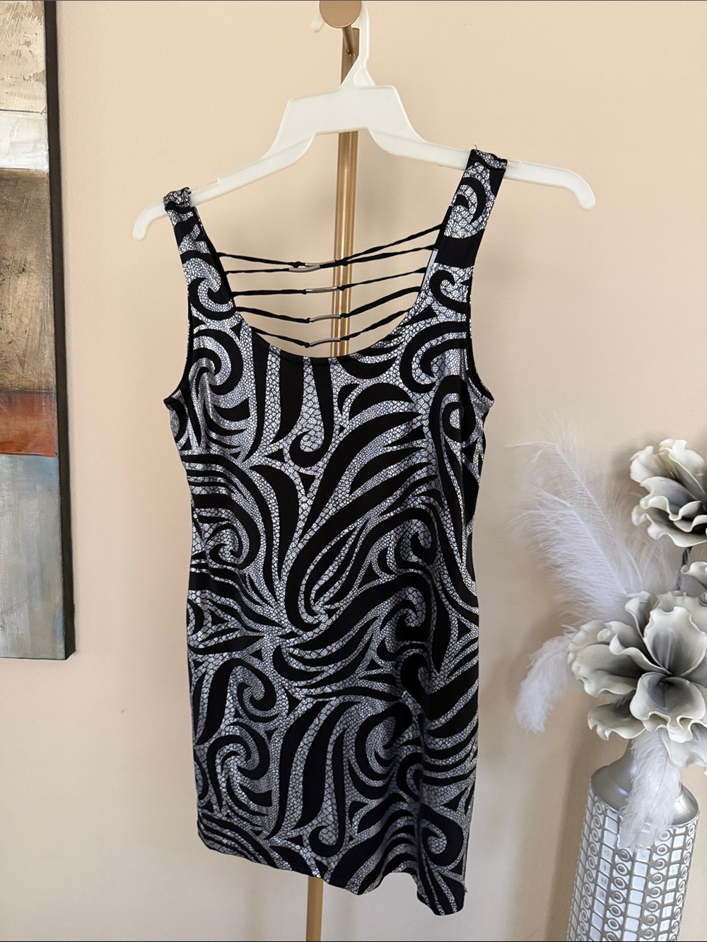 Source Unknown Black & Silver Strappy Mini Dress